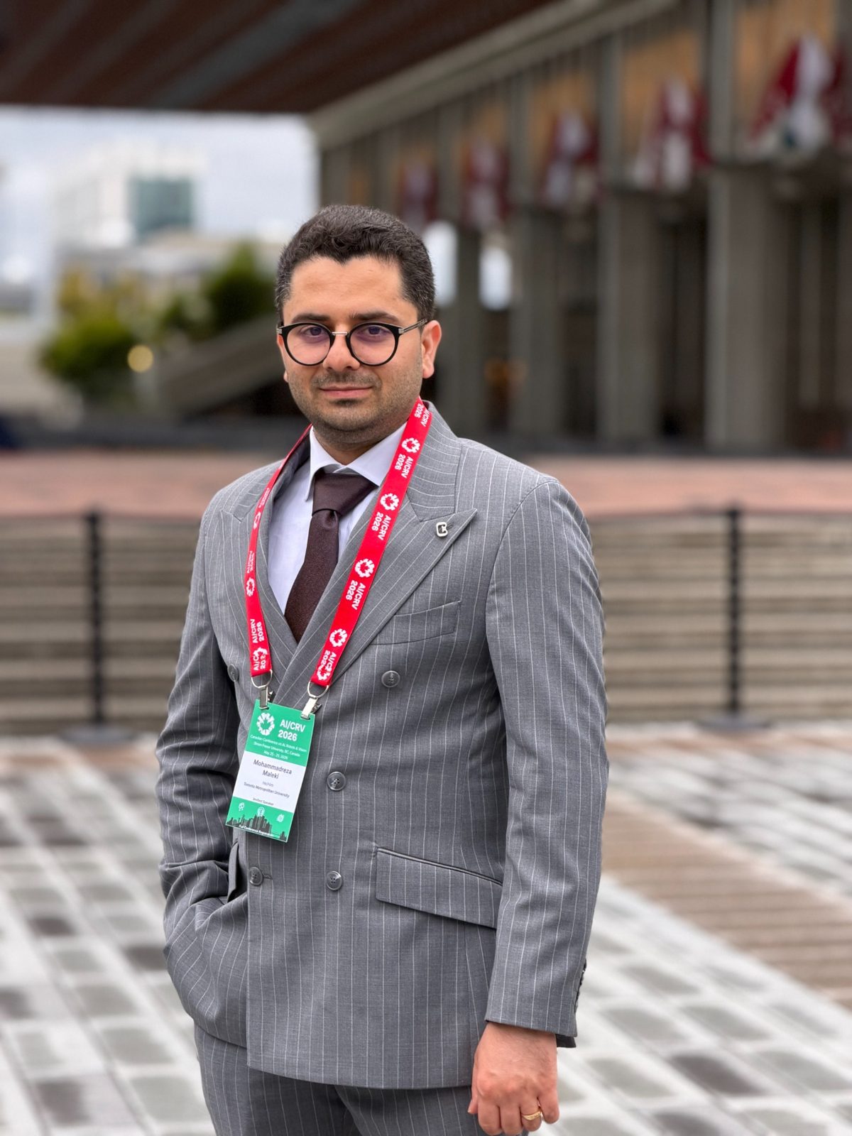 Portrait of Mohammadreza Maleki wearing an AI/CRV 2026 conference badge