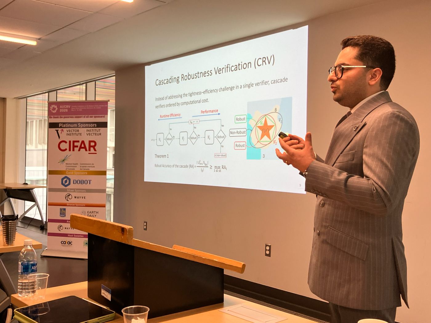 Mohammadreza Maleki presenting cascading robustness verification at the AI/CRV workshop